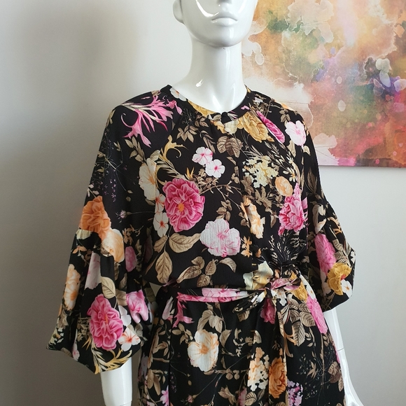 Decjuba Black Floral Maxi Dress Long Sleeve Oversized Size 10 - Picture 6 of 13